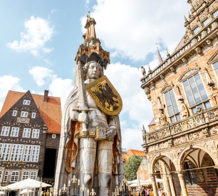 Statue of Roland on the market square in Bremen city, Germany